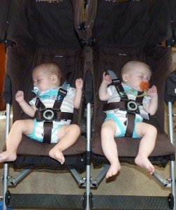 twins asleep in stroller
