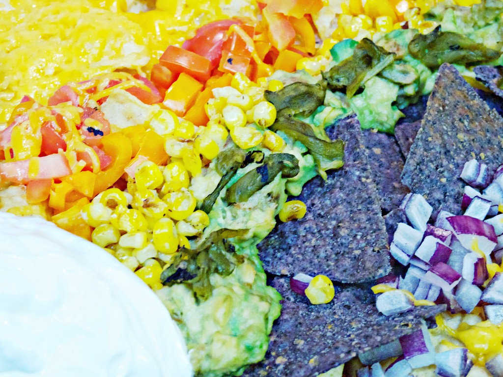 close up rainbow nachos