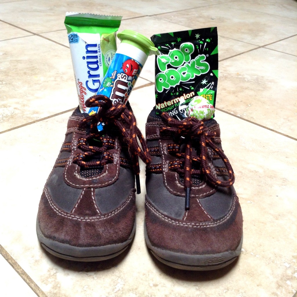 green treats in shoes