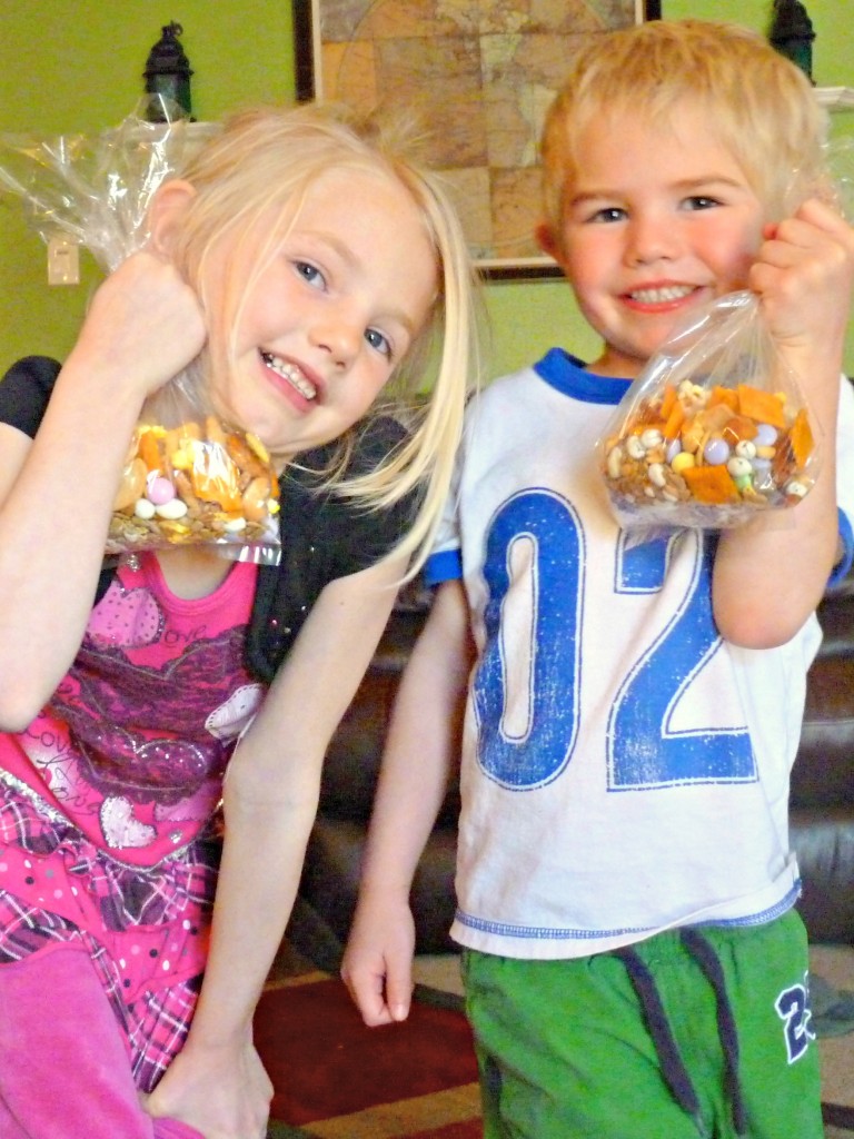 kids with easter trail mix