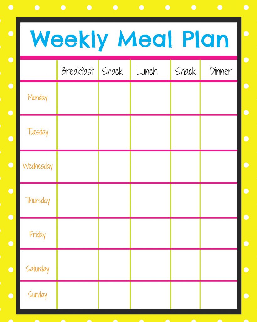 Meal Plan Printable Breakfast Lunch Dinner And Snack