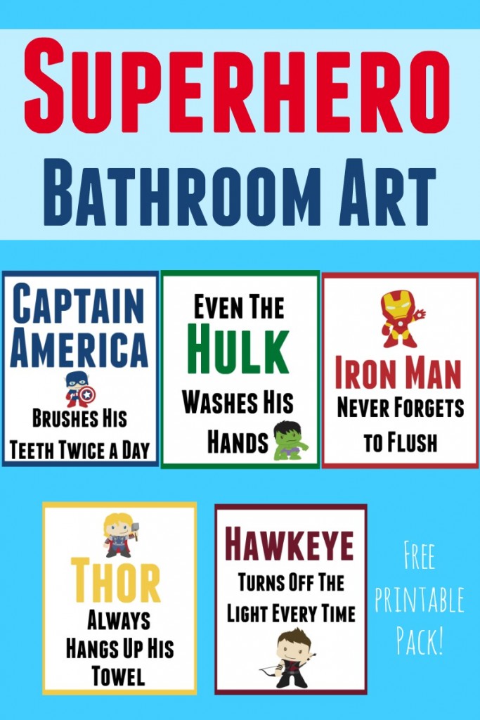 Free printable superhero bathroom art set to help your little super hero keep himself and the bathroom clean