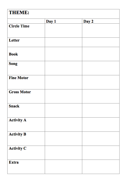 Simple twice a week preschool planner