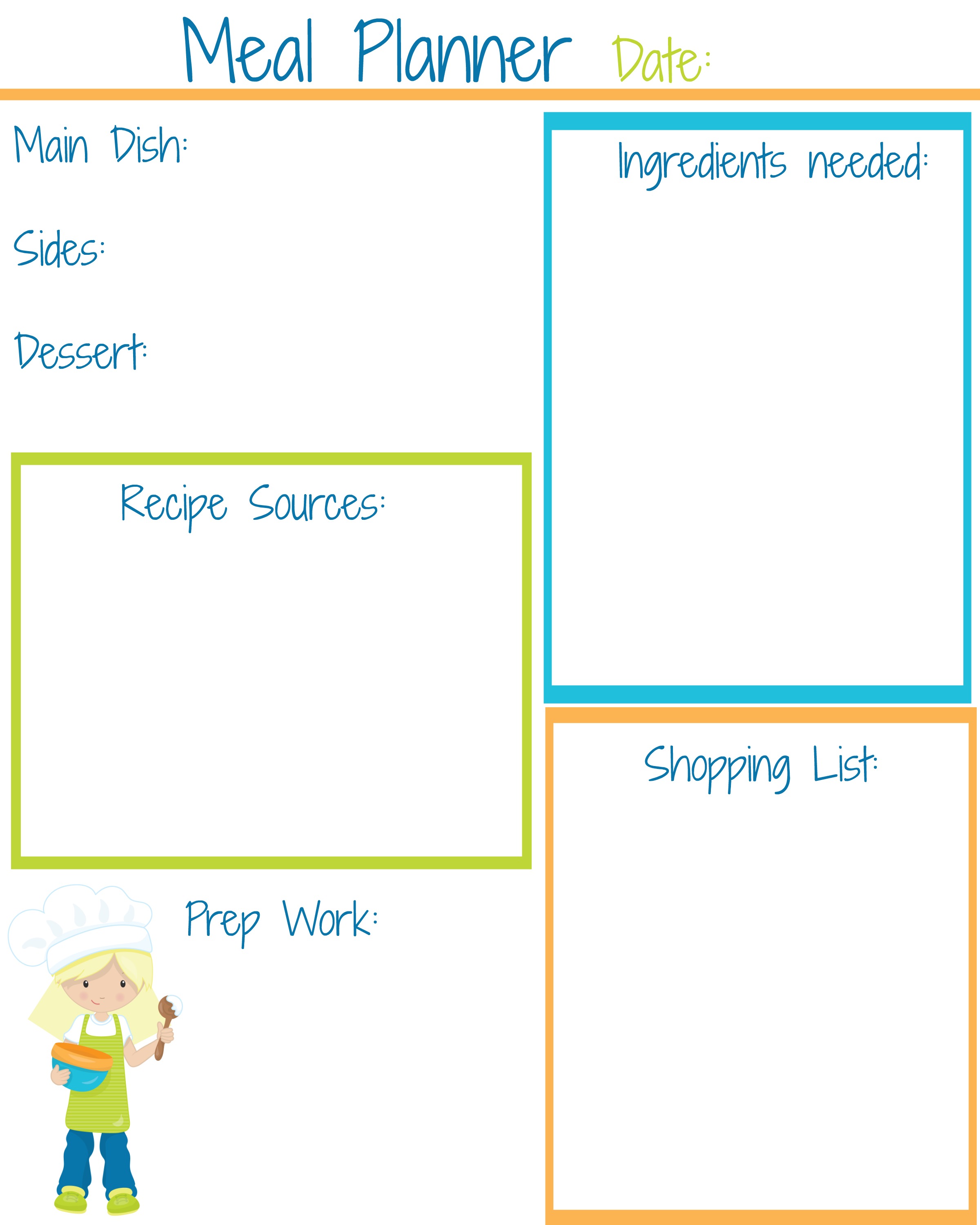 children's meal planner girl | More Excellent Me