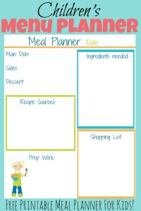 Free Printable meal planner for kids